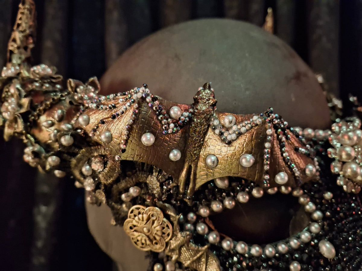Black & Gold Glitter Bat Masquerade Mask