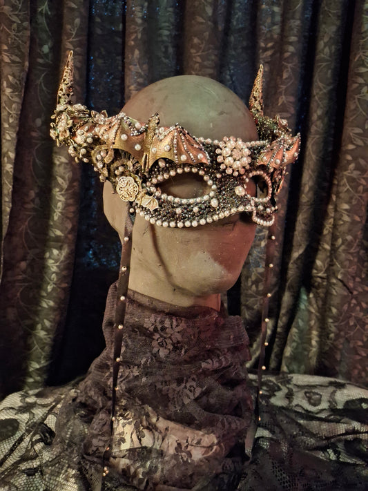 Black & Gold Glitter Bat Masquerade Mask