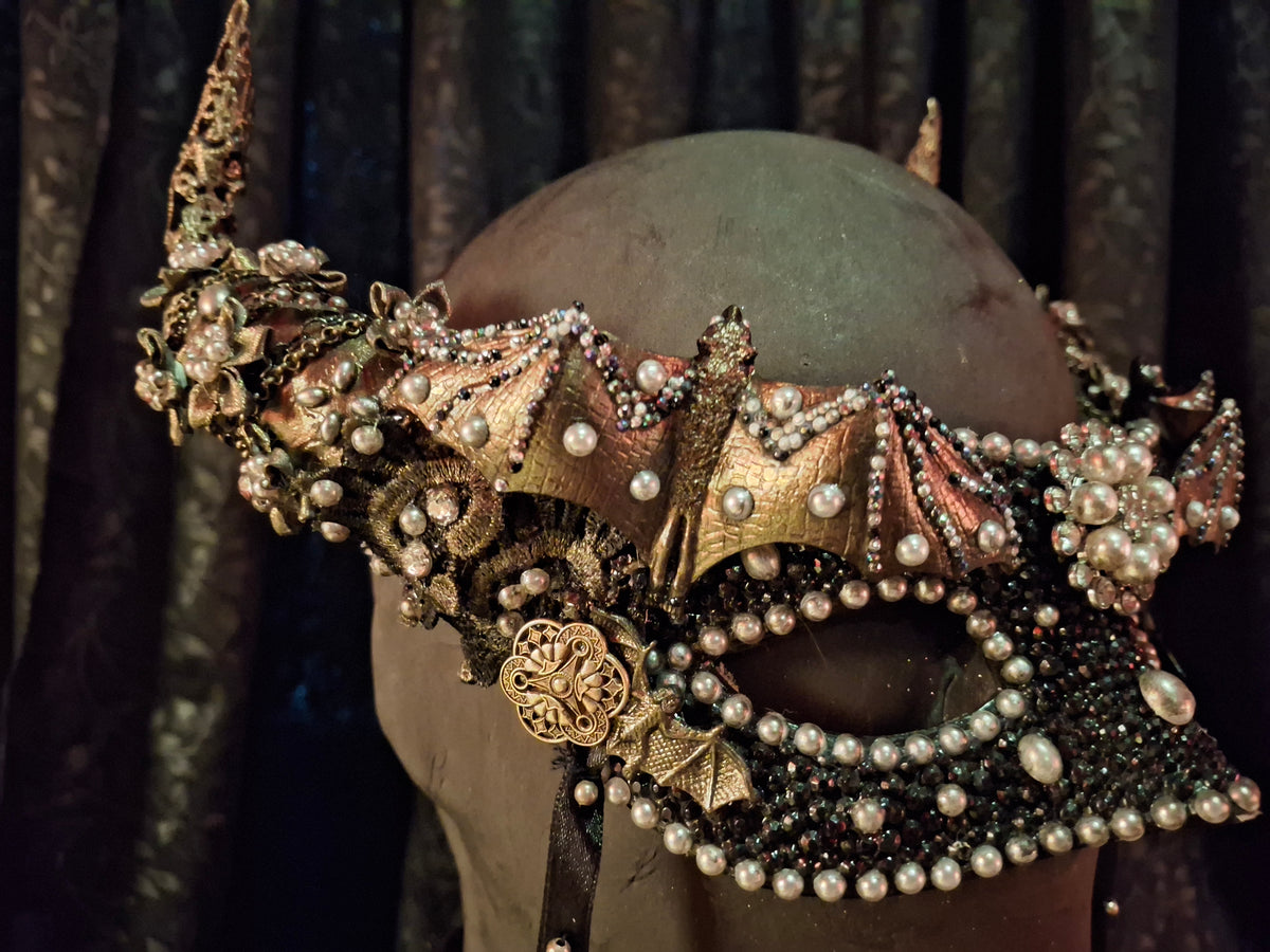 Black & Gold Glitter Bat Masquerade Mask